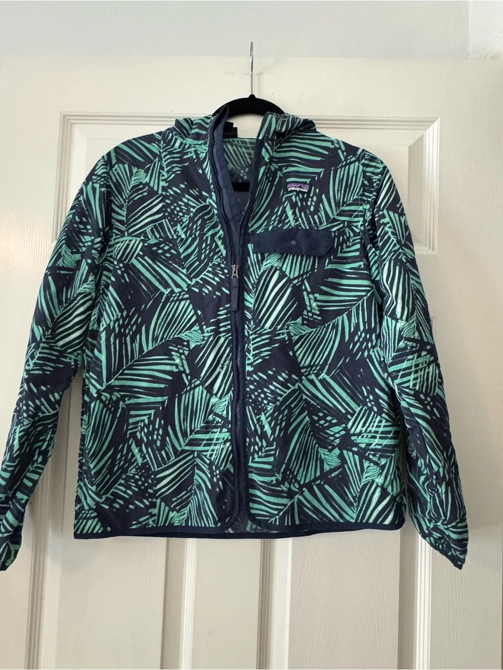 Patagonia Navy Jacket with Green Palm Print